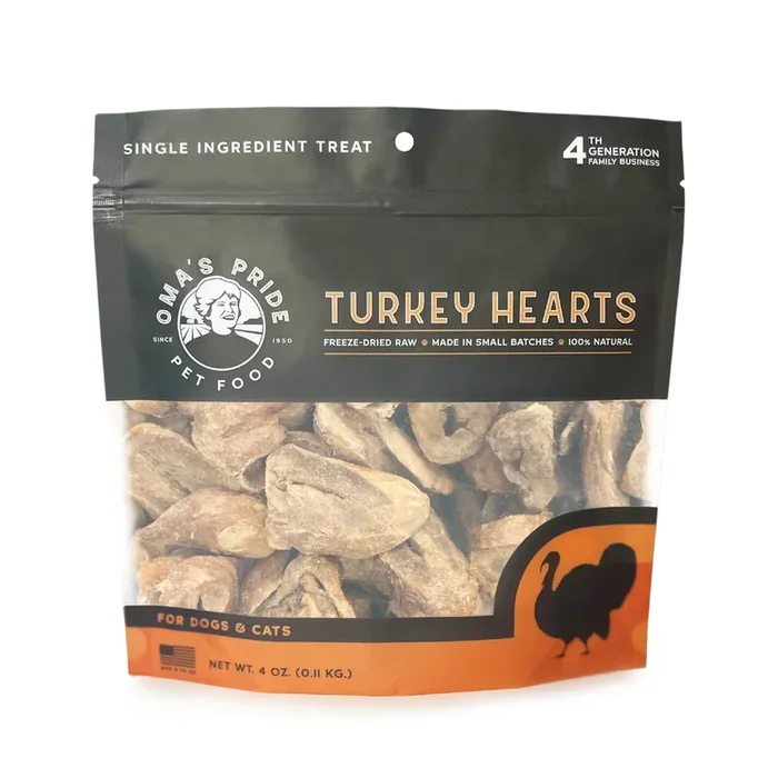 Oma’s Pride Sliced Turkey Hearts, Dog & Cat Treats, 4-oz Bag
