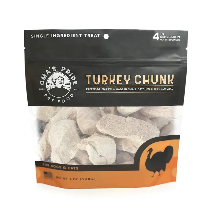 Oma’s Pride Turkey Breast Chunks, Dog & Cat Treats, 4-oz Bag