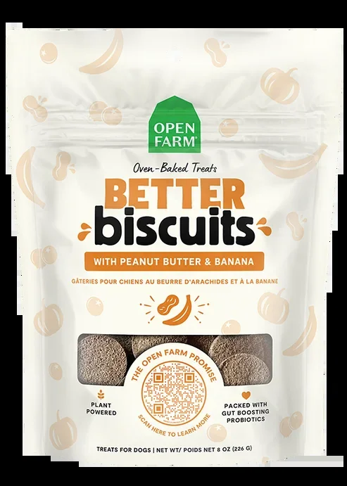 Open Farm Better Biscuits With Peanut Butter & Banana Recipe Dog Treats