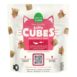 OPEN FARM CAT FREEZE-DRIED RAW KITTY CUBES TREATS, SALMON & MACKEREL RECIPE 1.5OZ