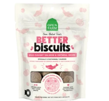 OPEN FARM DOG BETTER BISCUITS WILD-CAUGHT SALMON & OATMEAL RECIPE TREATS 8OZ