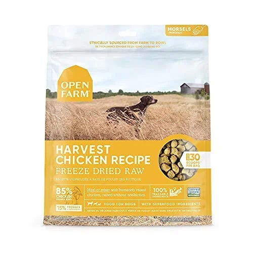 Open Farm Freeze Dried Raw Dog Food, Humanely Raised Meat Recipe with Non-GMO Superfoods and No Artificial Flavors or Preservatives, Harvest Chicken Recipe Freeze Dried – 22oz