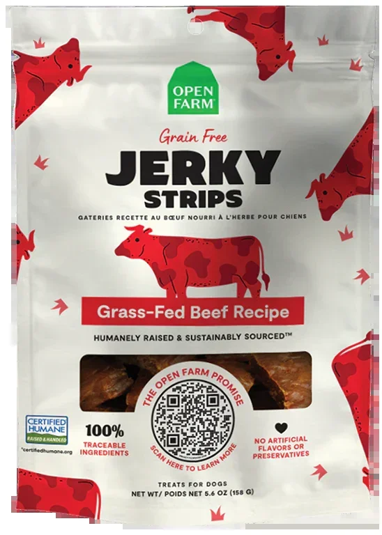 Open Farm Grain-Free Grass-Fed Beef Jerky Strips 5.6-oz, Dog Treat
