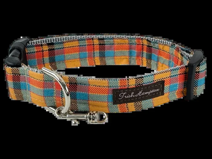 Orange Aqua Plaid Dog Collar – 1200