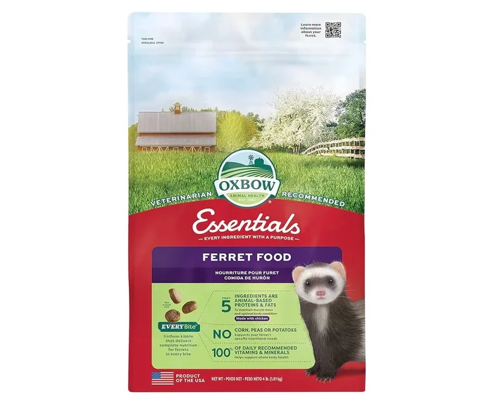 Oxbow Essentials Ferret Food, Vitamin & Mineral Rich Formula for Ferret, High Protein Food & High Fat, Small Animal Pet Products, Oxbow, Made in USA, 4 lb Bag