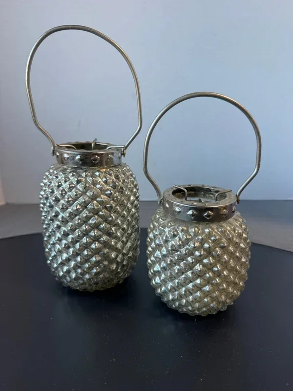 Pair of Two’s Company Mercury Glass Style Tea Light Lantern Luminaries
