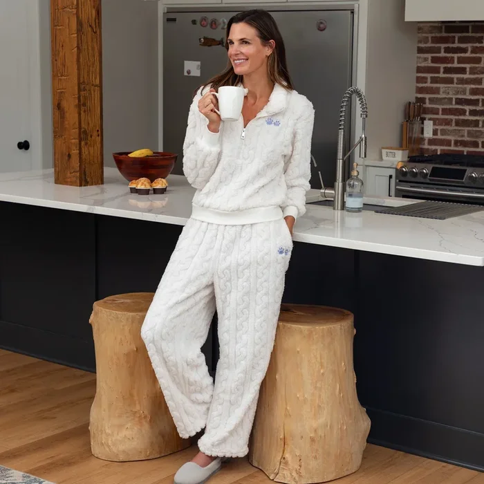 Paw Cozy Quarter Zip Sherpa Fleece Cable Lounge Set