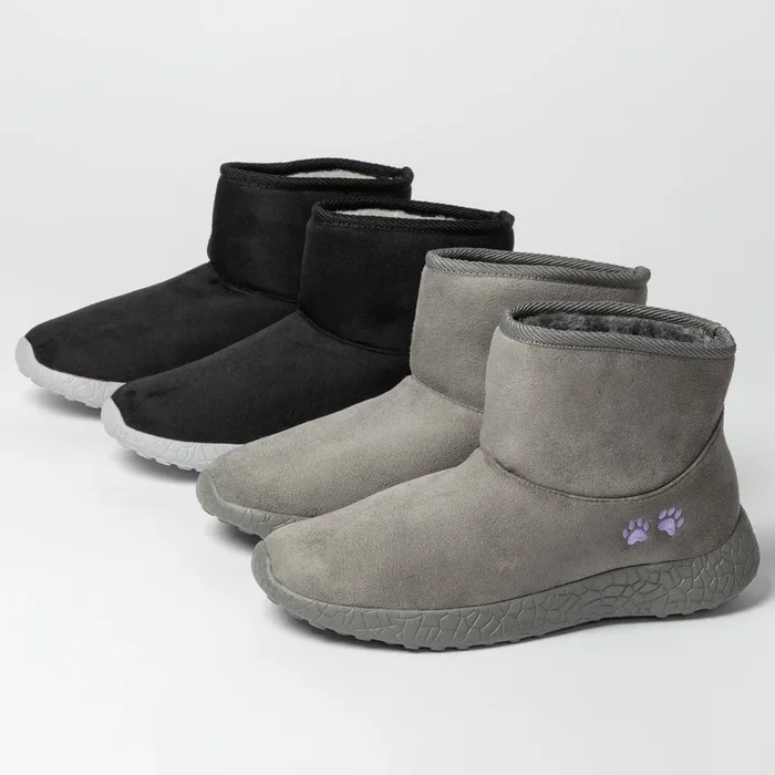 Paw Print Slide-in Lightweight Faux Fur Lined Ankle Boots