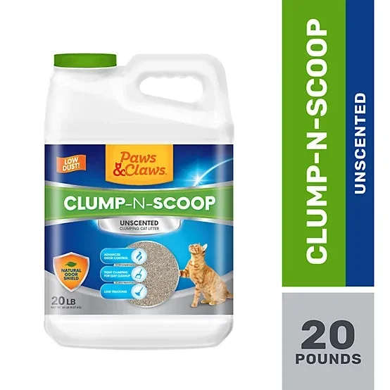 Paws & Claws Clump-N-Scoop Unscented Clumping Clay Cat Litter, 20lb
