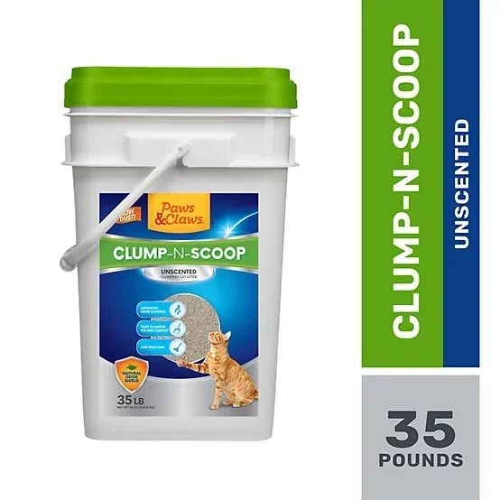Paws & Claws Clump-N-Scoop Unscented Clumping Clay Cat Litter, 35lb
