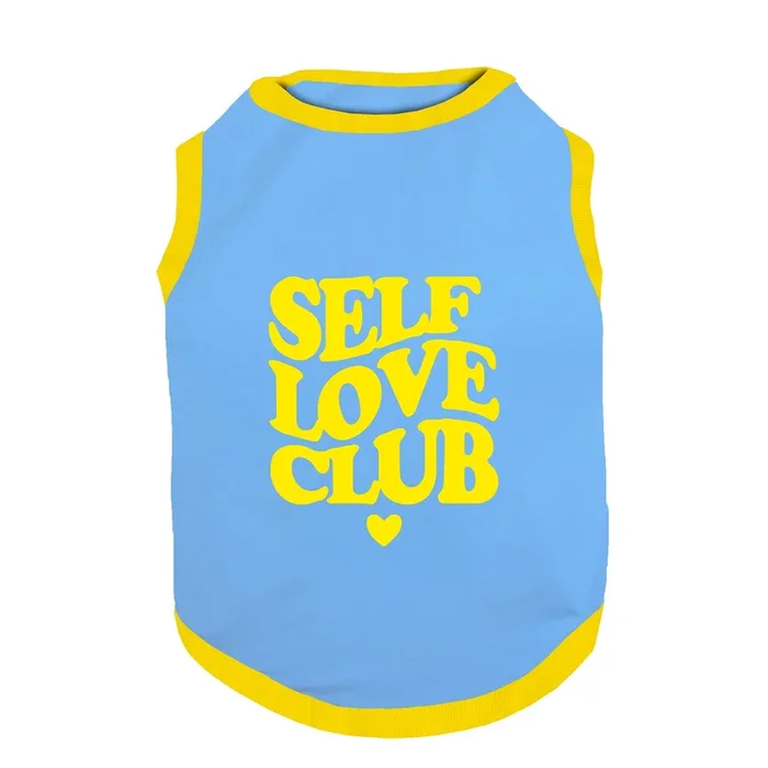 PawsIndia Self Love Club Printed with Ribbed Sleeves TShirt for Cats (Blue)