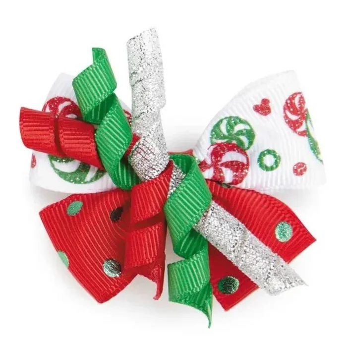 Pet Edge – Candy Dot Bow On Barrette- Dots & Candy W/Center Spirals