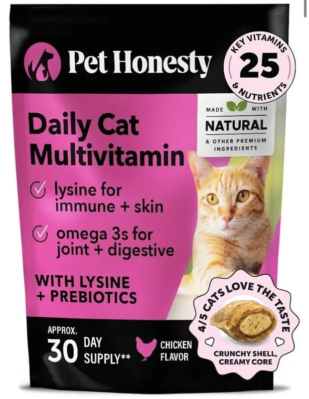 Pet Honesty Cat Multivitamin Crunchy & Creamy Chews – Cat Treats for Health + Immune, Joint Support, Skin & Coat, & Digestion – Vitamins with Omega 3s, Lysine & Probiotics (30 Day Supply)