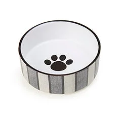 PetRageous 5″ Pinstripe Gray Black Stoneware Bowl