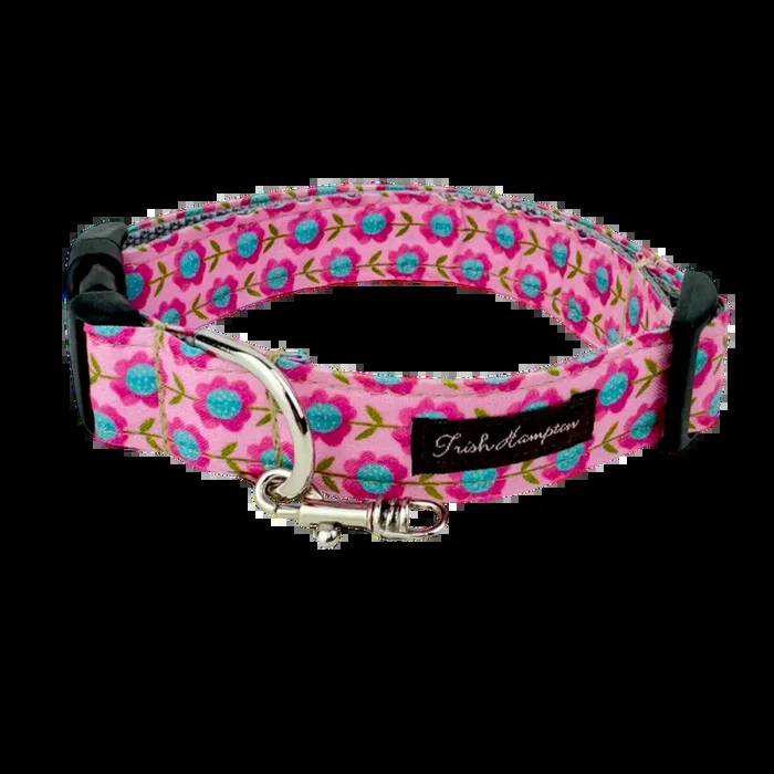 Pink/Aqua Flower Vines Dog Collar – 1066