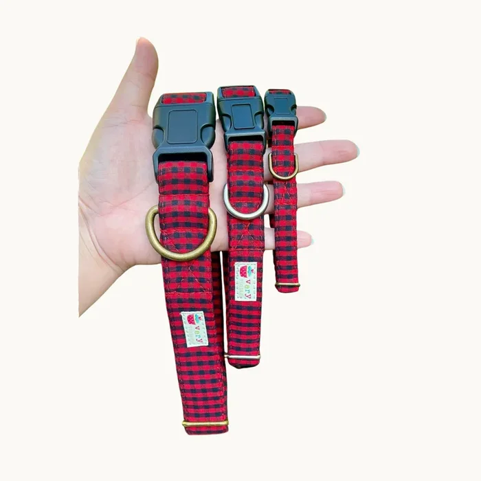 Plaid Dog Collar Red Buffalo Check Winter Style Handmade USA