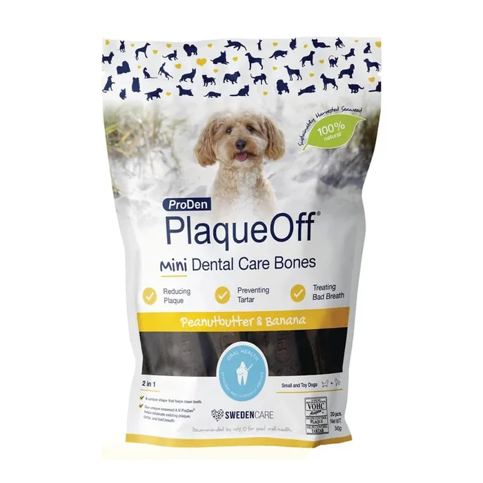 PlaqueOff Peanut Butter Banana Flavor Mini Dental Care Bones 20ct