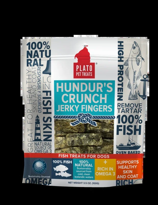 Platos Pet Treats Hundur’s Crunch Jerky Fingers Fish Dog Treats