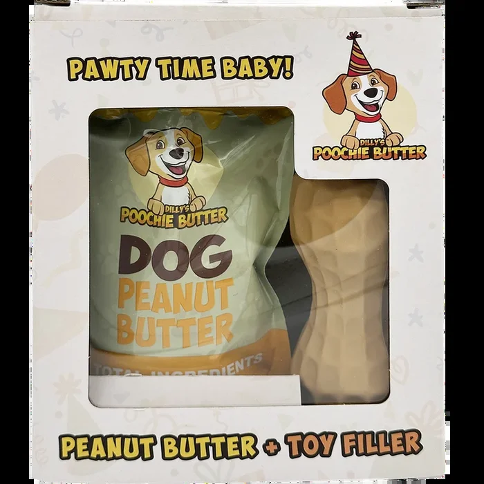 Poochie Butter – Peanut Butter and Natural Rubber Toy – Dog Birthday Bundle