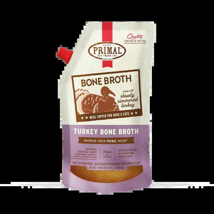 Primal Bone Broth Hydrator Dog & Cat Food – Turkey – 20oz Resealable Pouch