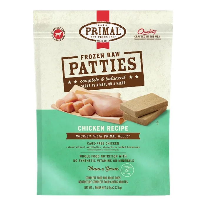 Primal Chicken Formula Patties Raw Frozen Dog Food (Size: 6-lb)