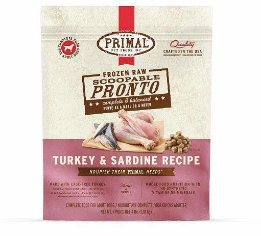 Primal Dog Raw Frozen Pronto Turkey & Sardine 4lb