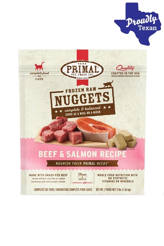 Primal Feline Beef and Salmon Nuggets Frozen Raw Cat Food
