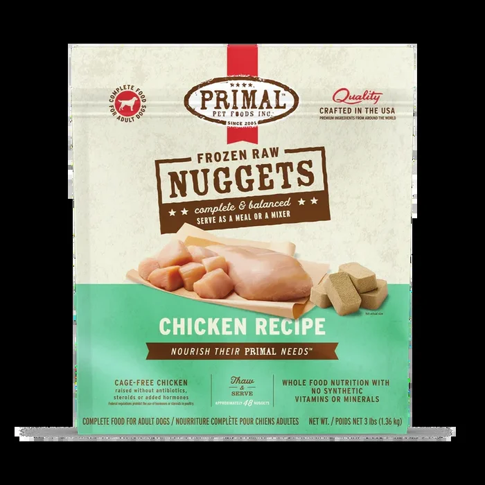 Primal Frozen Raw Chicken Dog Food, 3-lb Nuggets