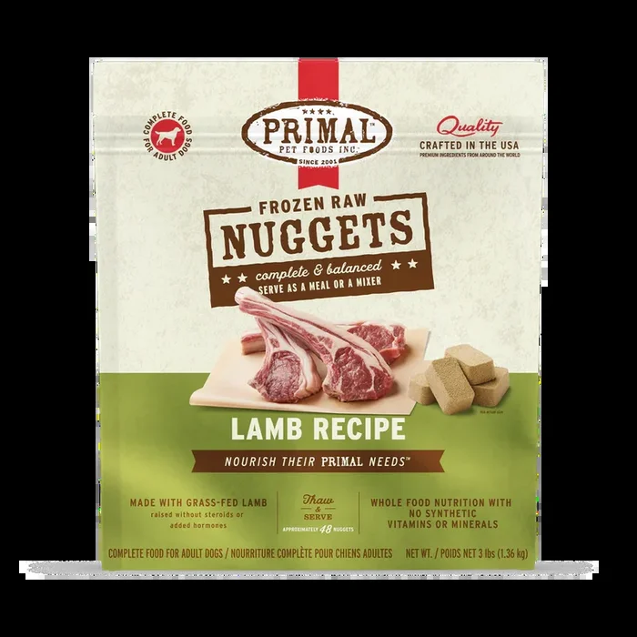 Primal Frozen Raw Lamb Dog Food, 3-lb Nuggets