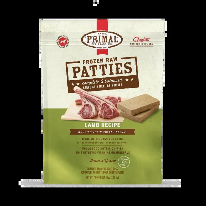 Primal Frozen Raw Lamb Dog Food, 6-lb Patties