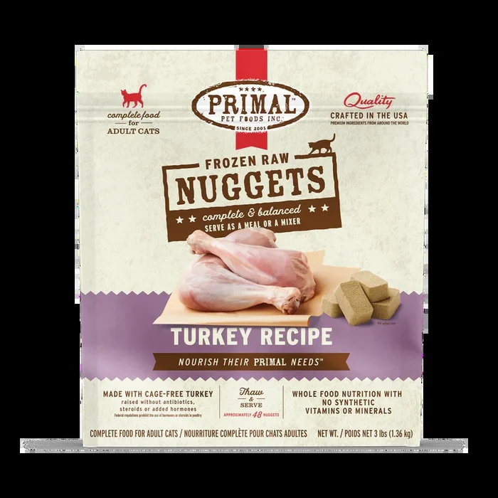 Primal Frozen Raw Nuggets Turkey Cat Food, 3-lb Bag
