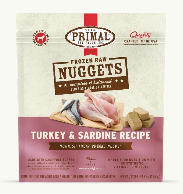 Primal Frozen Raw Turkey & Sardine Dog Food, 3-lb Nuggets