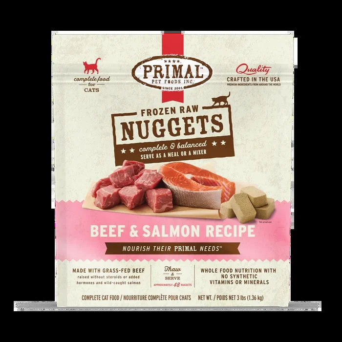 Primal Nuggets Frozen Raw Cat Food – Beef & Salmon – 3lb Bag