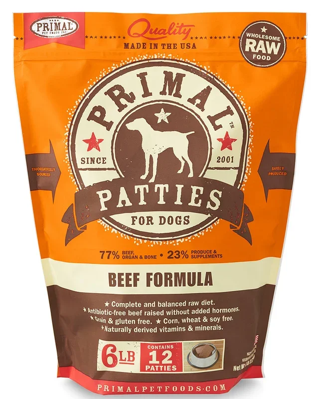 Primal Raw/Frozen Beef Patties Canine Formula 6lb