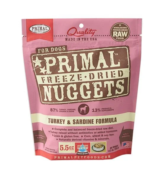 Primal Turkey & Sardine Formula Grain-Free Freeze-Dried Raw Nuggets Dog Food