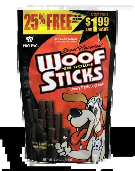 PRO PAC Beef Flavored Woof ‘Em Down Sticks Dog Treats