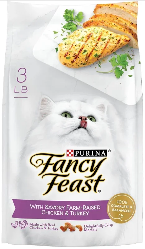 Purina Fancy Feast Dry Cat Food with Savory Farm-Raised Chicken and Turkey – 3 lb. Bag