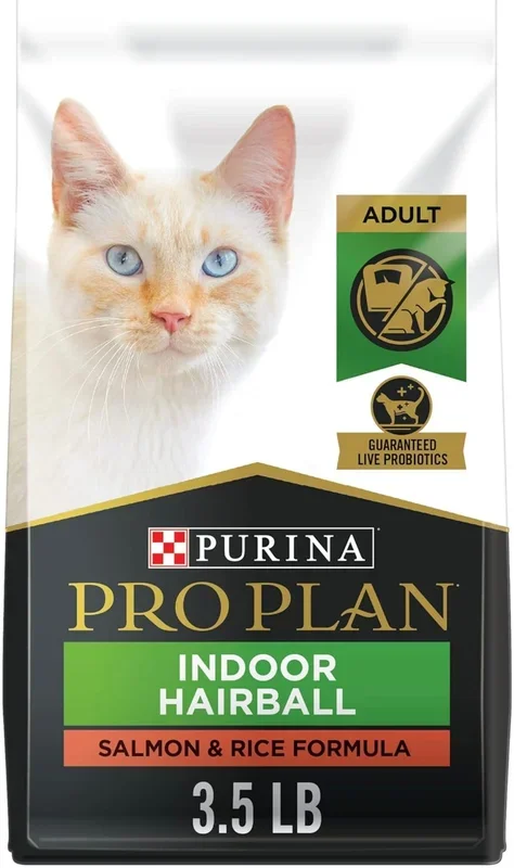 Purina Pro Plan Hairball Management, Indoor Cat Food, Salmon and Rice Formula – 3.5 lb. Bag