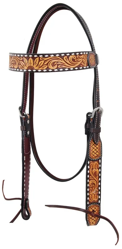 Rafter T Tooled Sunflower with Buckstitch Browband Headstall