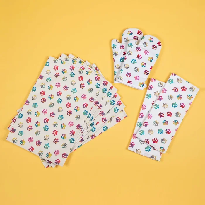 Rainbow Ombre Paws Kitchen Linens