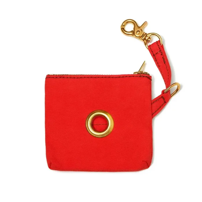 Red Waxed Canvas Poop Bag Pouch