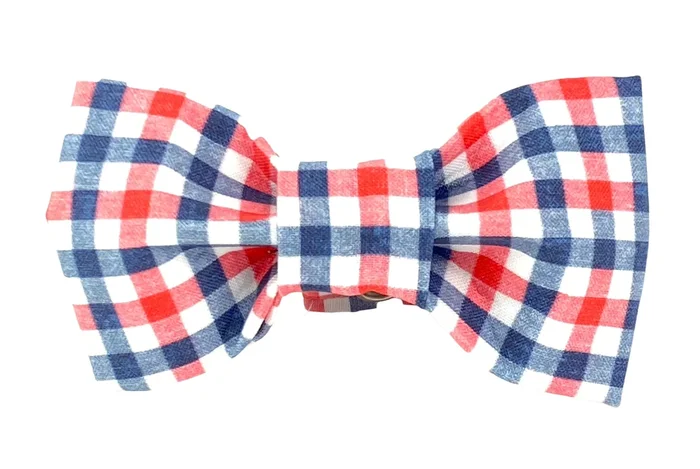 Red/White/Navy Blue Gingham Dog Bow Tie – 990