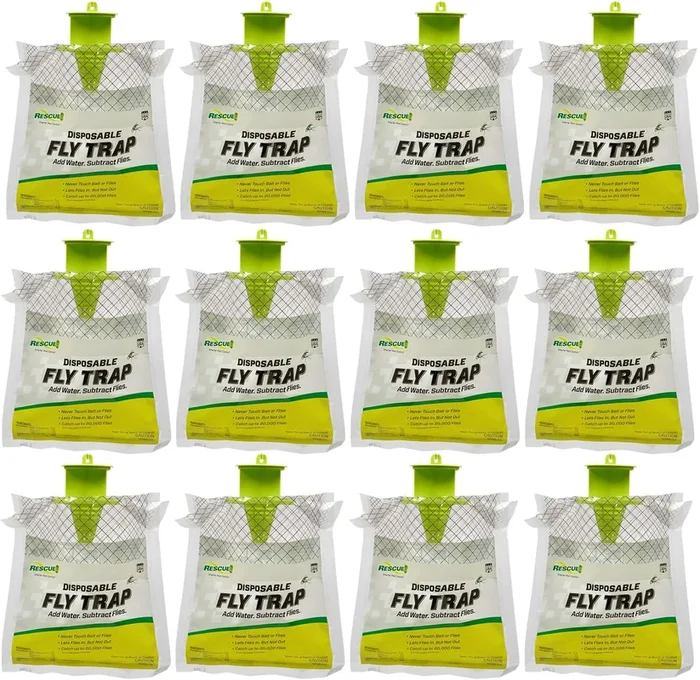 RESCUE! Disposable Fly Trap Outdoor Catches 20,000 Flies No Poison 12 Traps