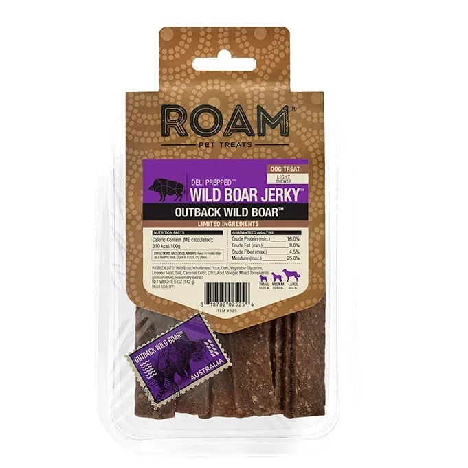 Roam Exotic Protein Dog Jerky – Wild Boar, Ostrich, Venison & Crocodile Dog Treats, 5 oz