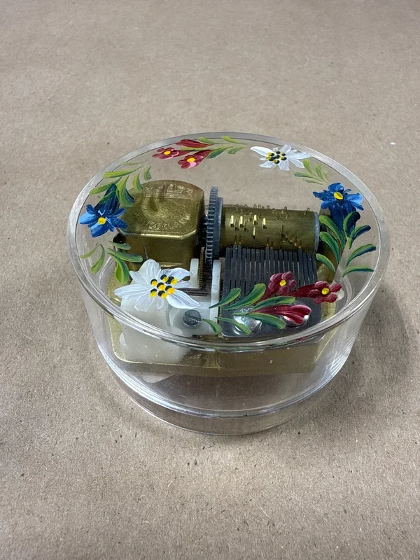 Round Clear Swiss Mapsa Floral Music Box