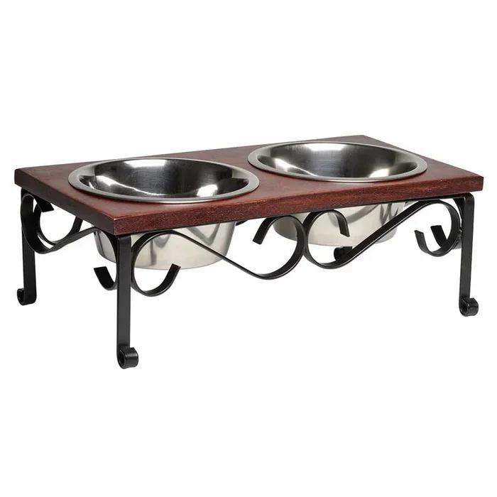 Ruff N Tuff Layton Cherry Wood Top Double Diner for Dogs