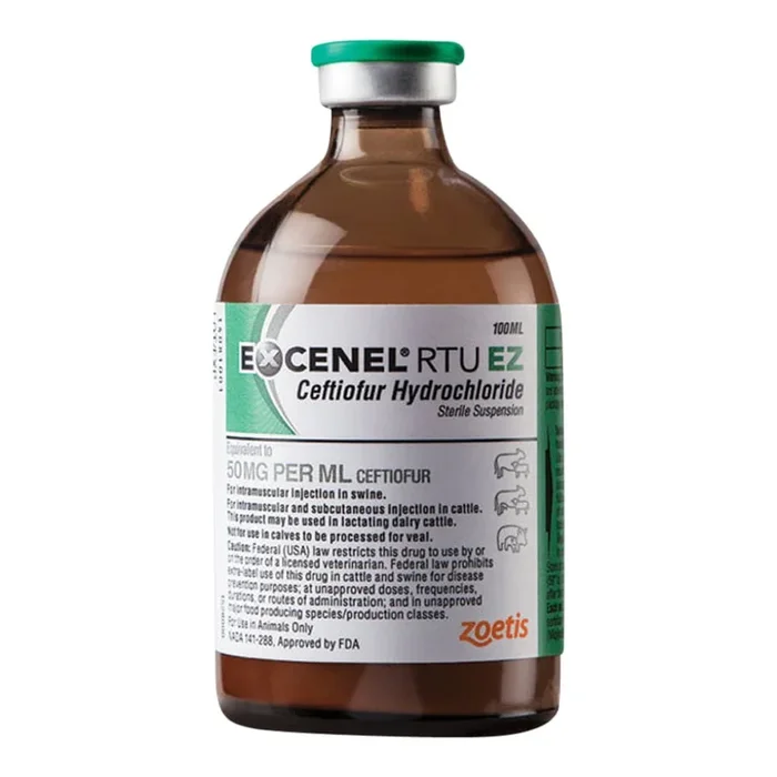 Rx Excenel (ceftiofur hydrochloride) RTU EZ Sterile Suspension for Swine & Cattle, 100 mL vial