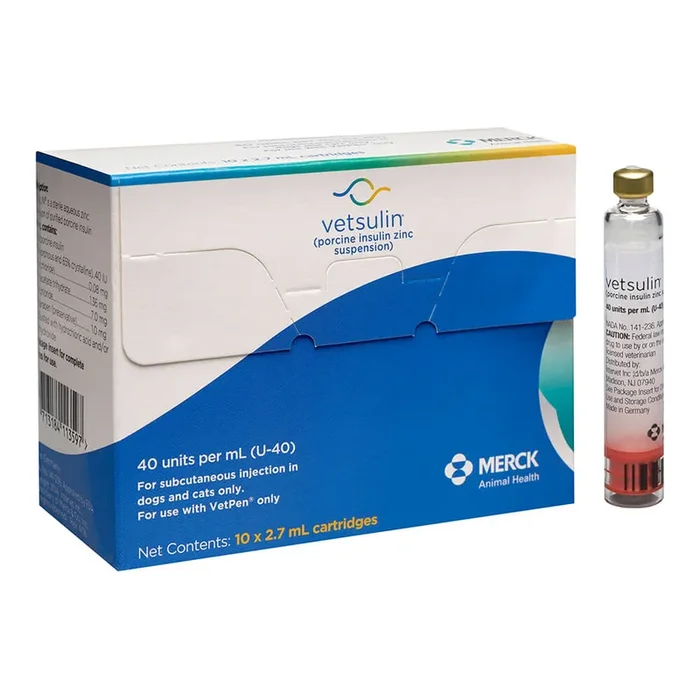 Rx Vetsulin (porcine insulin Zinc suspension) U-40 Cartridge for Vet Pen, 40u/ml 2.7ml, 10pk