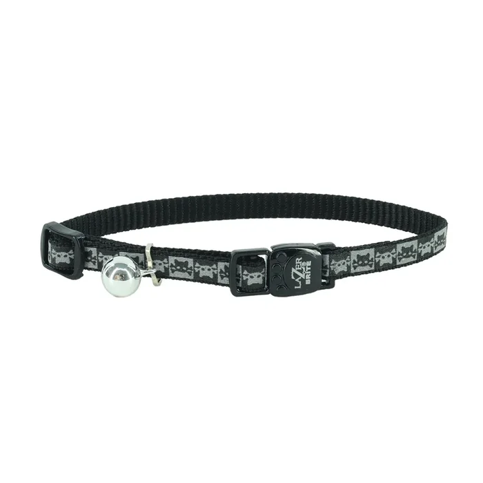 Safe Cat Reflective Snag-Proof Adjustable 3/8″ Breakaway Collar-Black Skulls