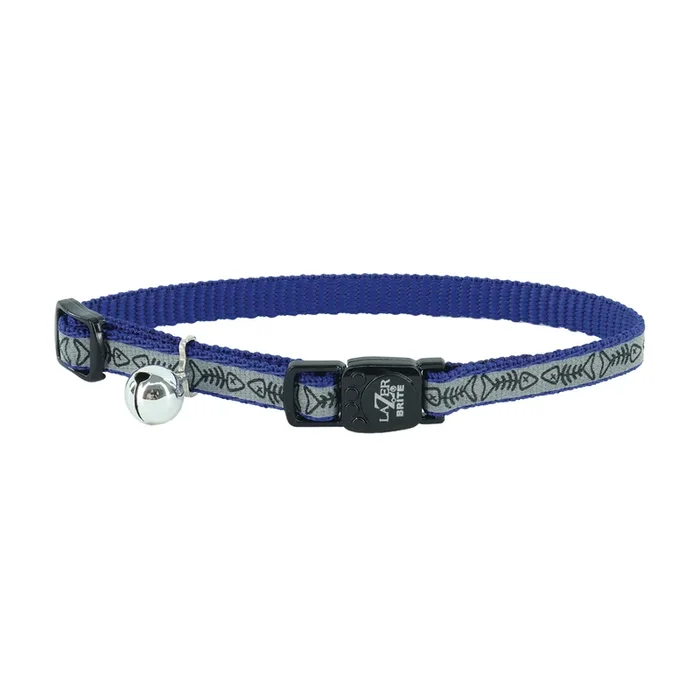 Safe Cat Reflective Snag-Proof Adjustable 3/8″ Breakaway Collar-Blue Fish